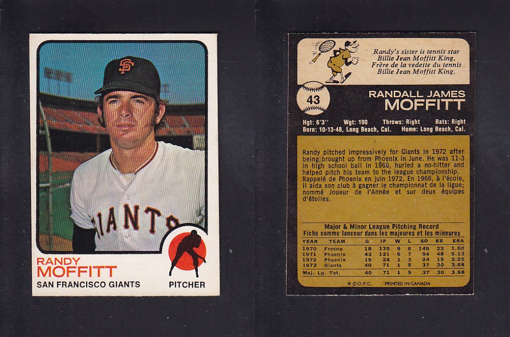 1973 O-PEE-CHEE BASEBALL CARD #43 R. MOFFITT photo