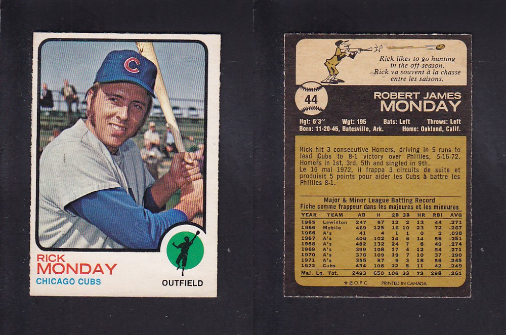 1973 O-PEE-CHEE BASEBALL CARD #44 R. MONDAY photo