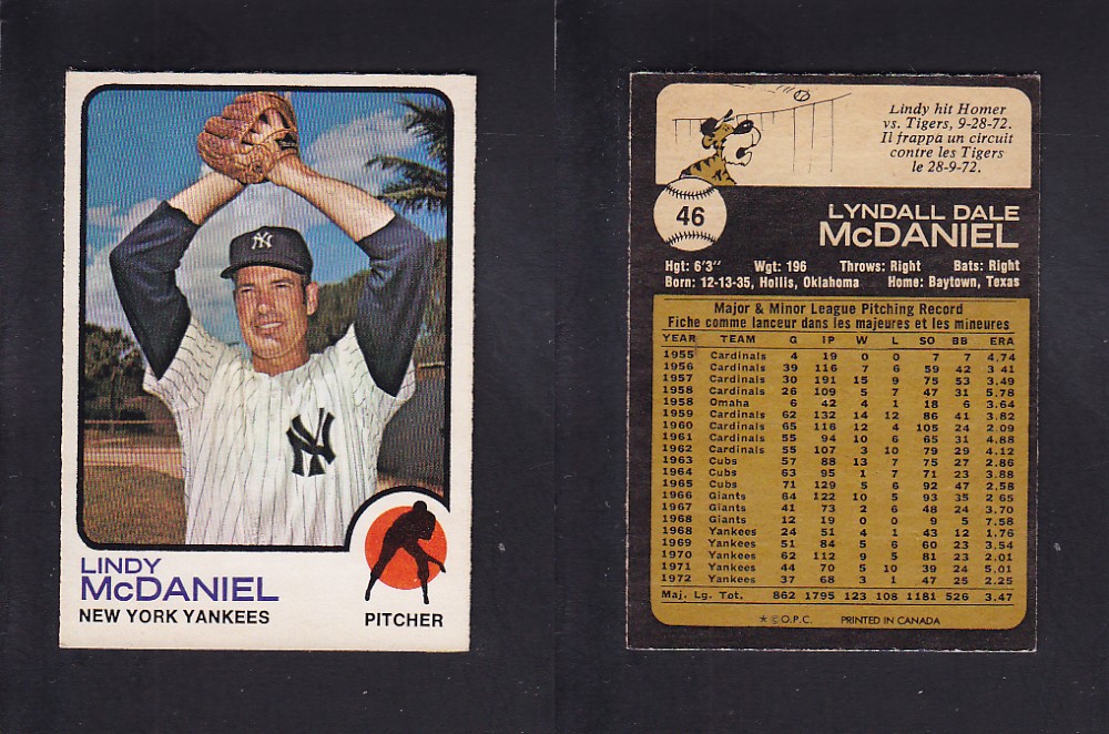 1973 O-PEE-CHEE BASEBALL CARD #46 L. McDANIEL photo