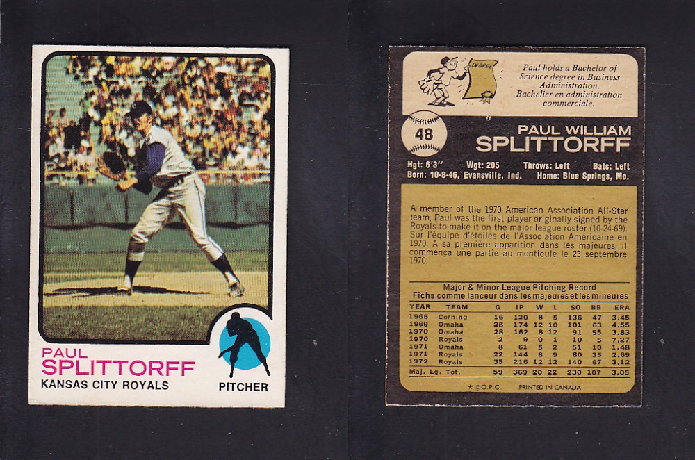 1973 O-PEE-CHEE BASEBALL CARD #48 P. SPLITTOFF photo