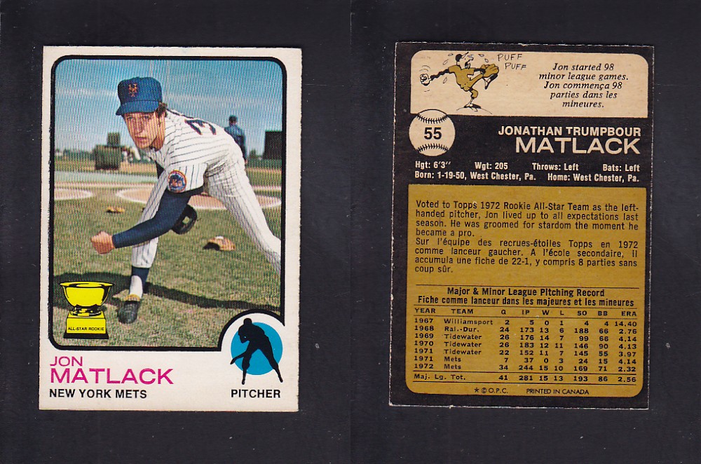 1973 O-PEE-CHEE BASEBALL CARD #55 J. MANLACK photo