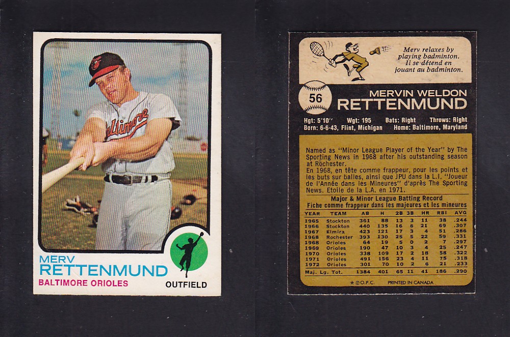 1973 O-PEE-CHEE BASEBALL CARD #56 M. RETTENMUND photo