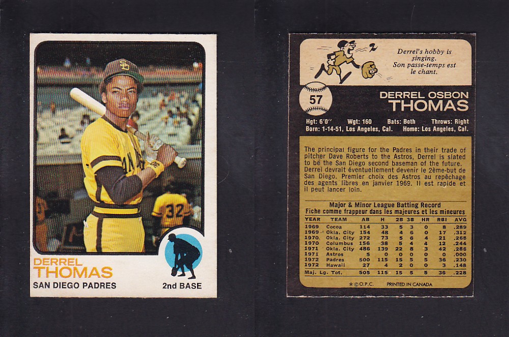 1973 O-PEE-CHEE BASEBALL CARD #57 D. THOMAS photo