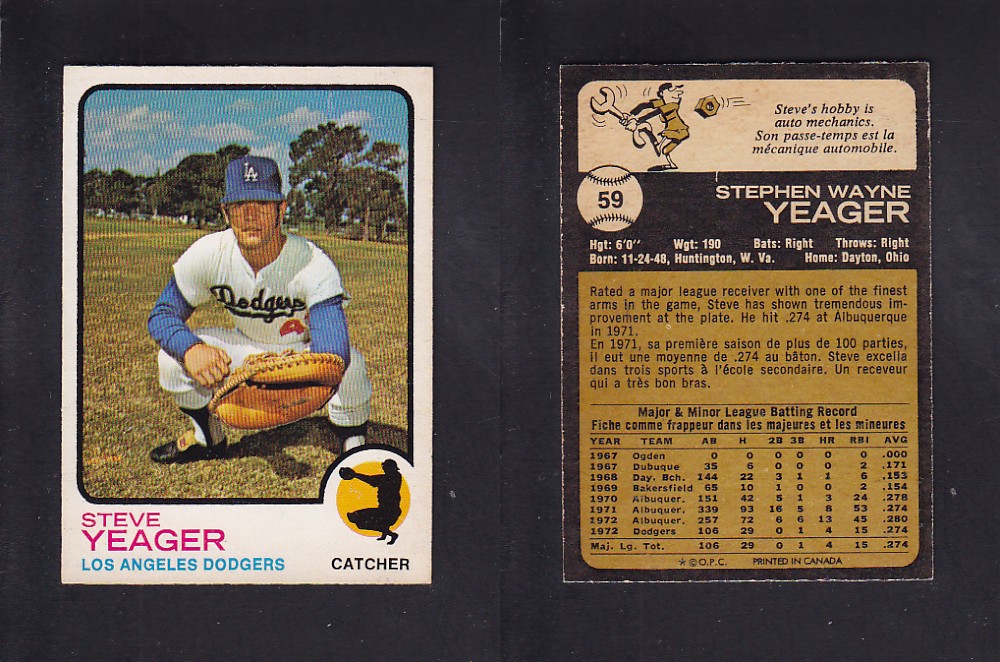 1973 O-PEE-CHEE BASEBALL CARD #59 S. YEAGER photo