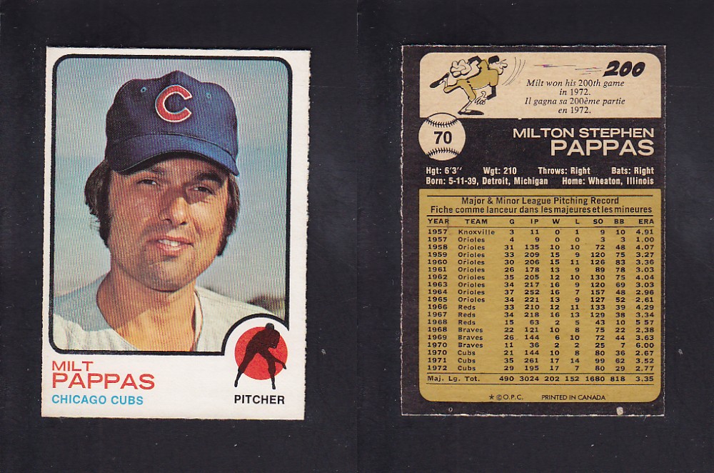 1973 O-PEE-CHEE BASEBALL CARD #70 M. PAPPAS photo