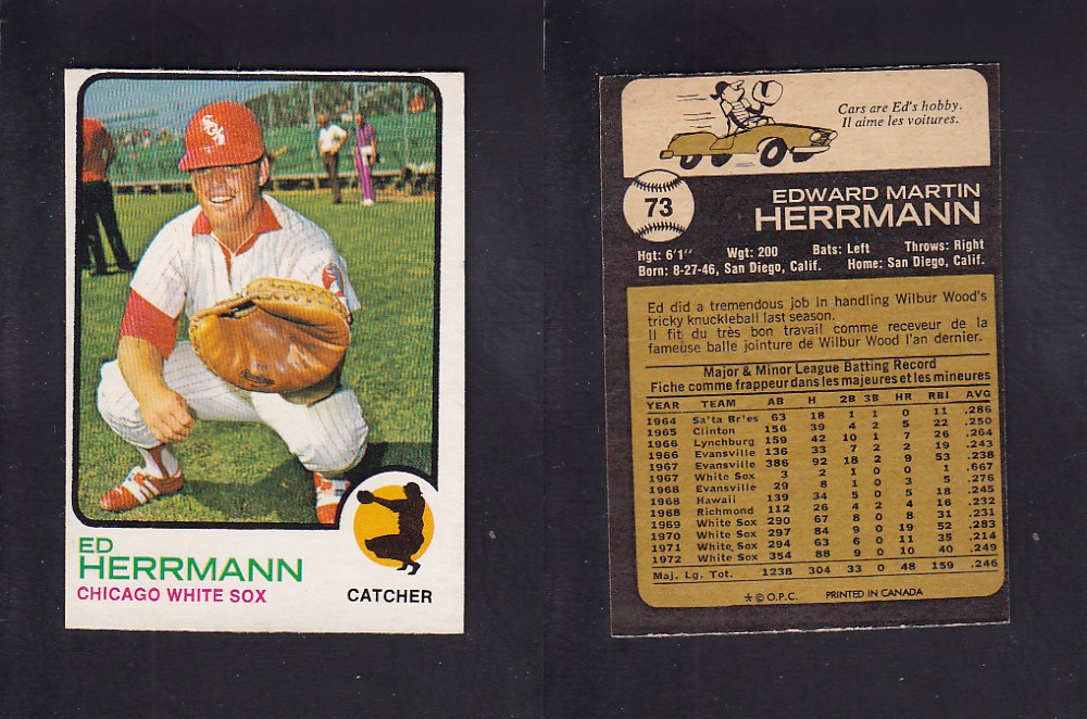 1973 O-PEE-CHEE BASEBALL CARD #73 E. HERRMANN photo