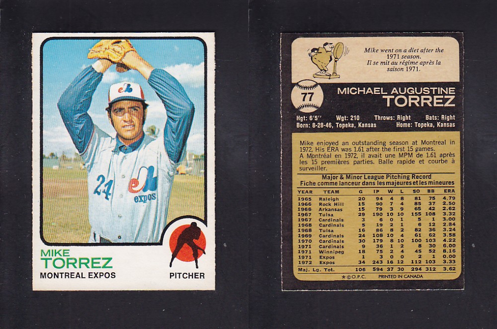 1973 O-PEE-CHEE BASEBALL CARD #77 M. TORREZ photo