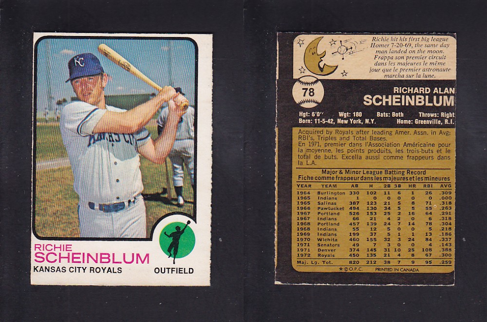 1973 O-PEE-CHEE BASEBALL CARD #78 R. SCHEINBLUM photo