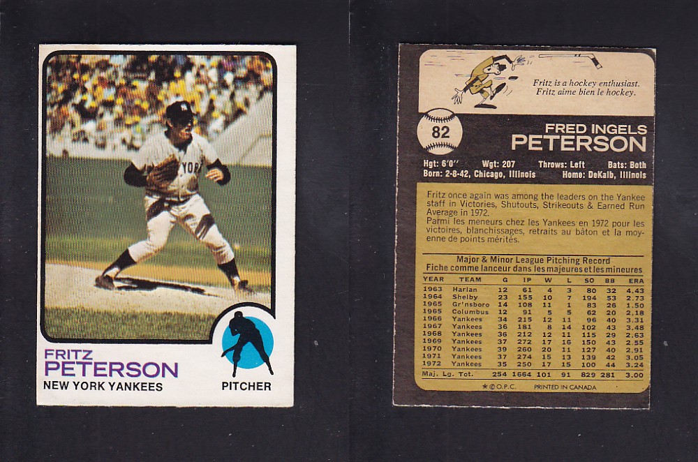 1973 O-PEE-CHEE BASEBALL CARD #82 F. PETERSON photo