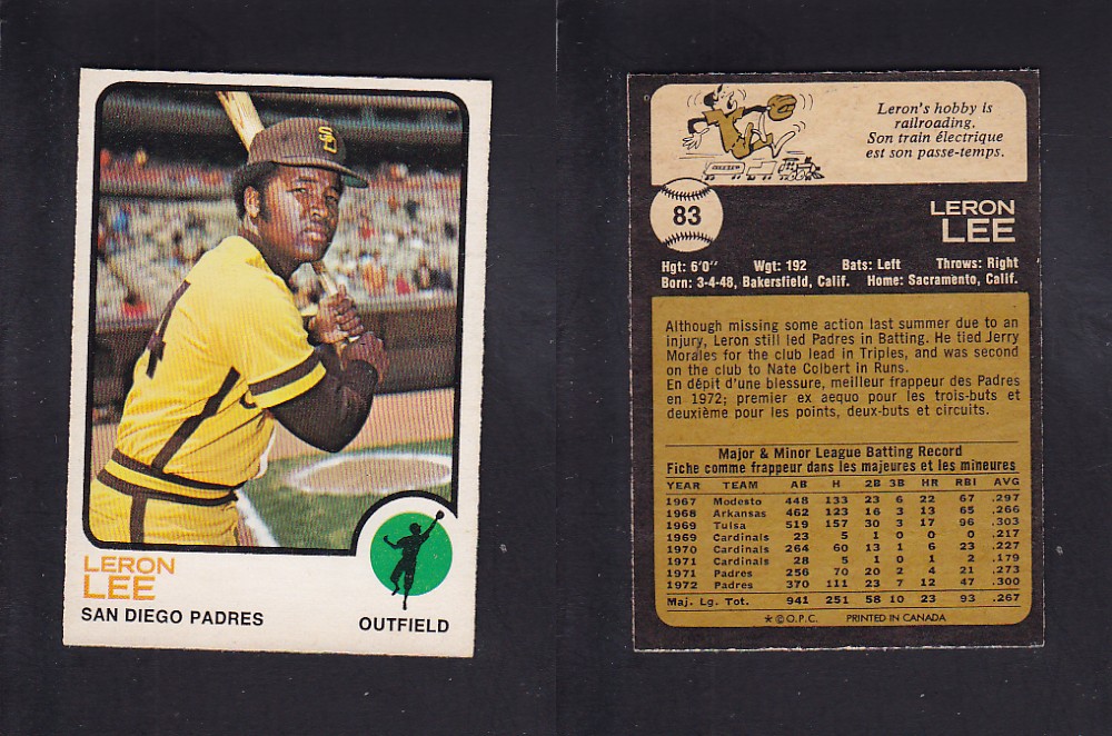 1973 O-PEE-CHEE BASEBALL CARD #83 L. LEE photo