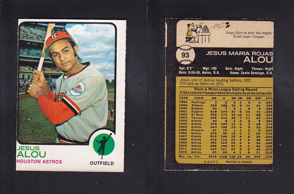 1973 O-PEE-CHEE BASEBALL CARD #93 J. ALOU photo