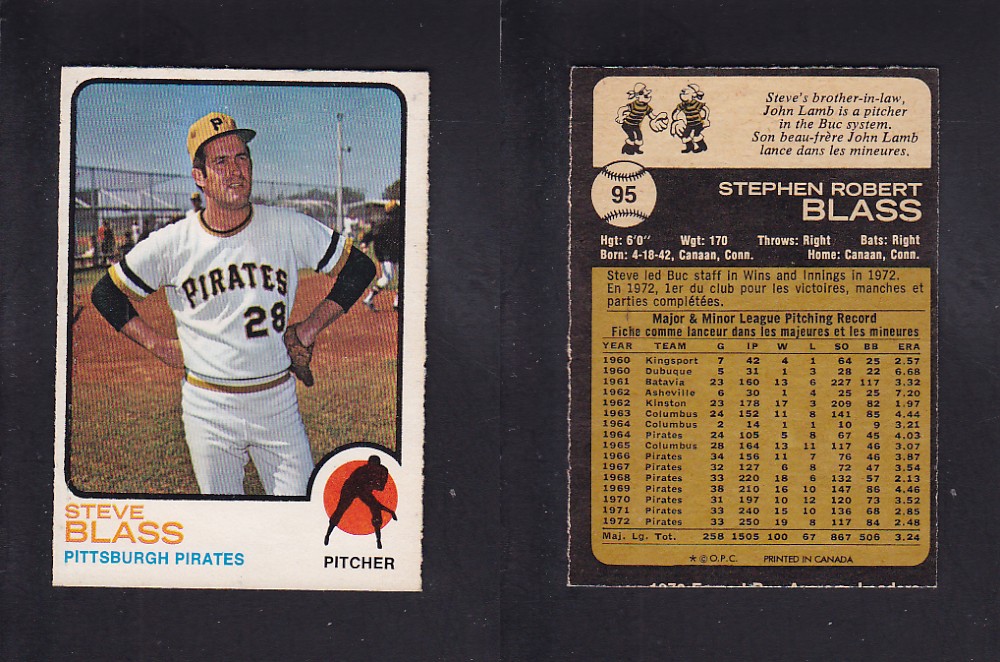 1973 O-PEE-CHEE BASEBALL CARD #95 S. BLASS photo