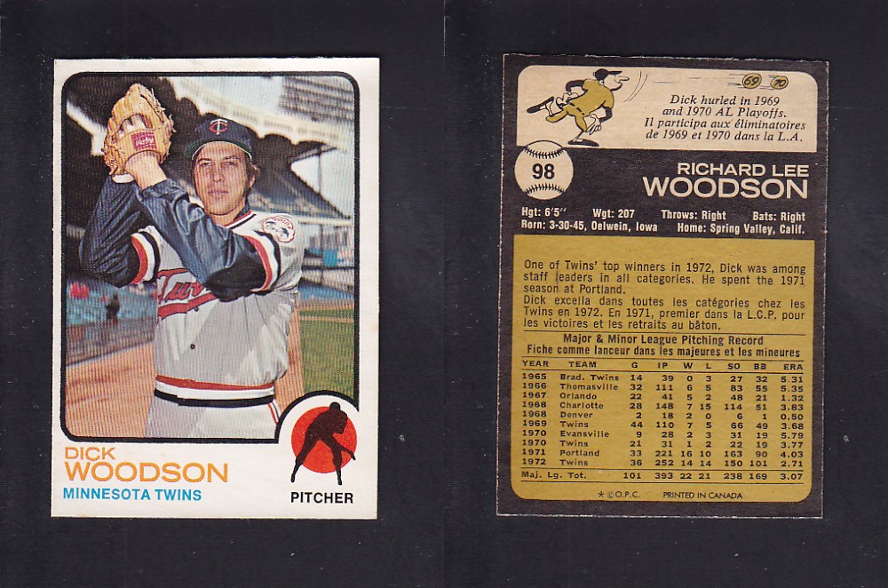 1973 O-PEE-CHEE BASEBALL CARD #98 D. WOODSON photo