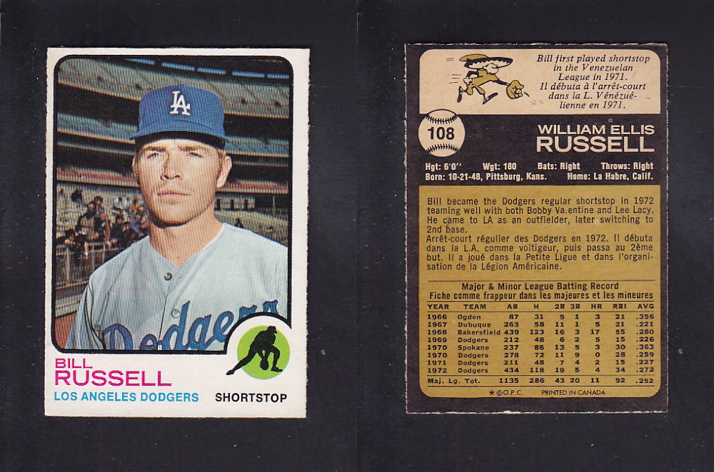 1973 O-PEE-CHEE BASEBALL CARD #108 B. RUSSELL photo