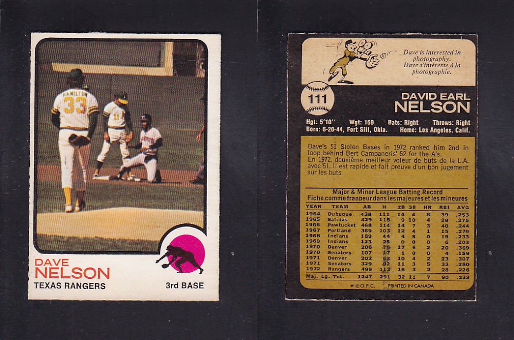 1973 O-PEE-CHEE BASEBALL CARD #111 D. NELSON photo
