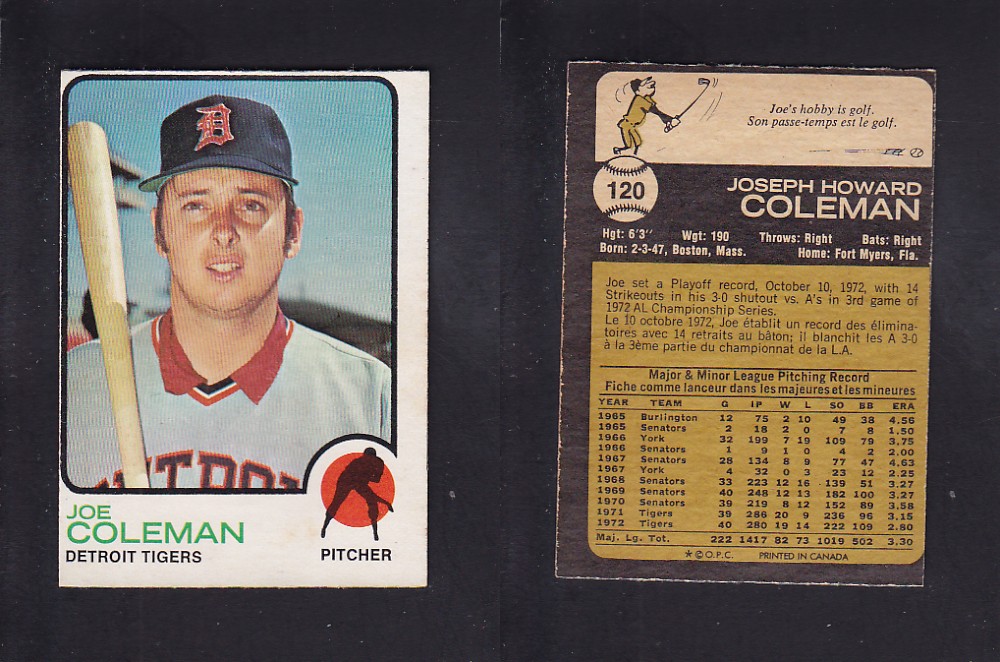 1973 O-PEE-CHEE BASEBALL CARD #120 J. COLEMAN photo