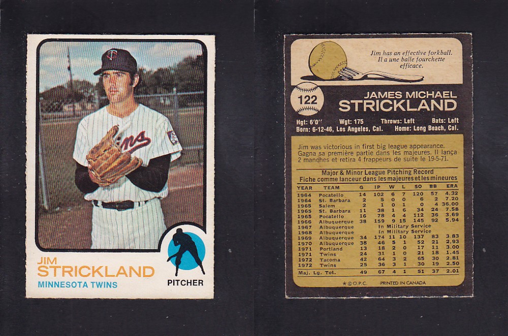 1973 O-PEE-CHEE BASEBALL CARD #122 J. STRICKLAND photo