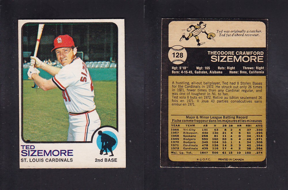 1973 O-PEE-CHEE BASEBALL CARD #128 T. SIZEMORE photo