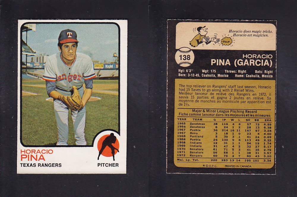 1973 O-PEE-CHEE BASEBALL CARD #138 H. PINA photo