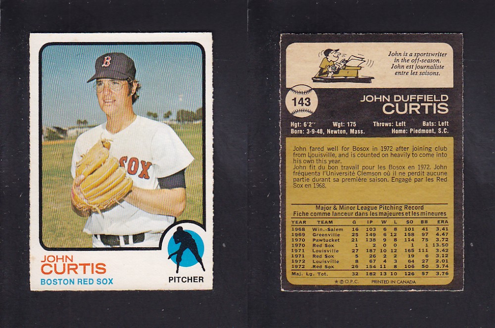 1973 O-PEE-CHEE BASEBALL CARD #143 J. CURTIS photo