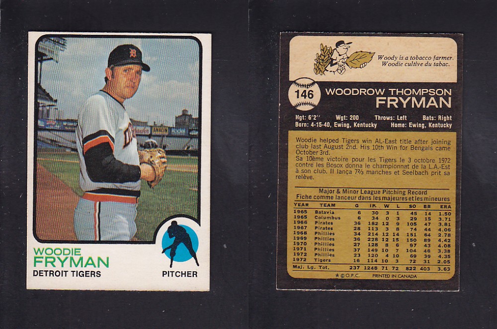 1973 O-PEE-CHEE BASEBALL CARD #146 W. FRYMAN photo