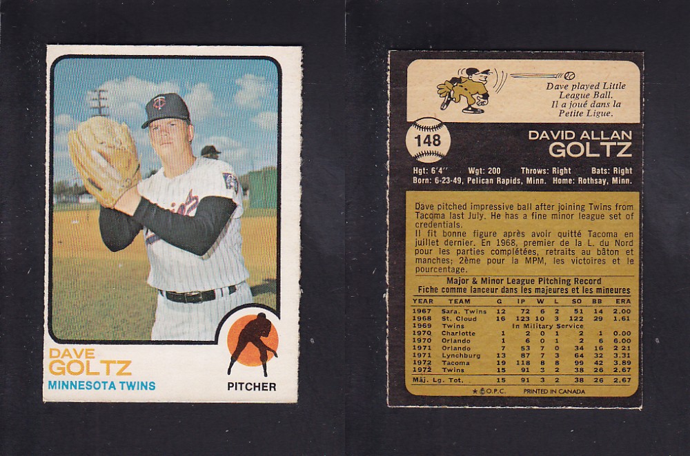 1973 O-PEE-CHEE BASEBALL CARD #148 D. GOLTZ photo