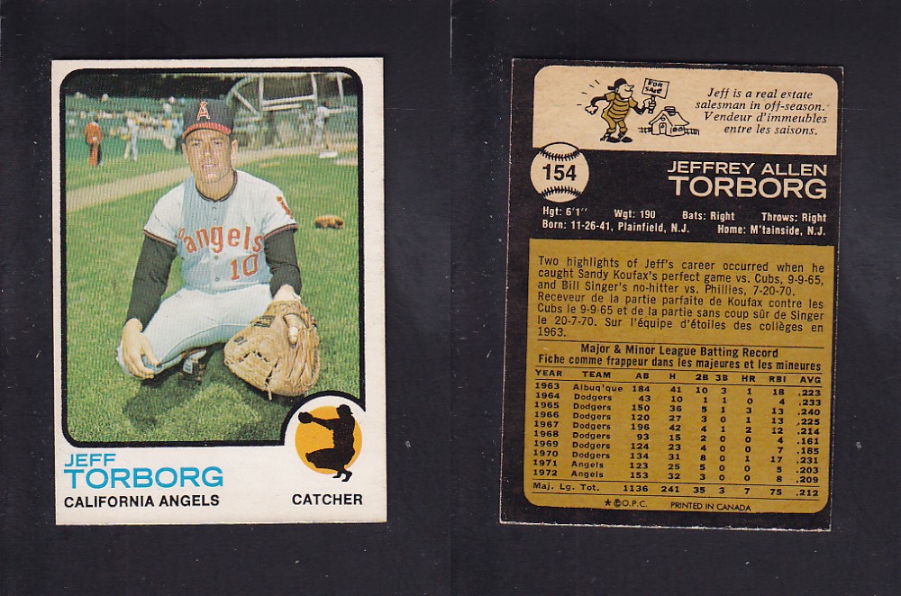 1973 O-PEE-CHEE BASEBALL CARD #154 J. TORBORG photo