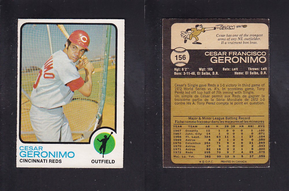 1973 O-PEE-CHEE BASEBALL CARD #156 C. GERONIMO photo