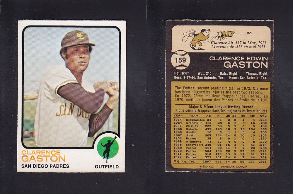 1973 O-PEE-CHEE BASEBALL CARD #159 C. GASTON photo