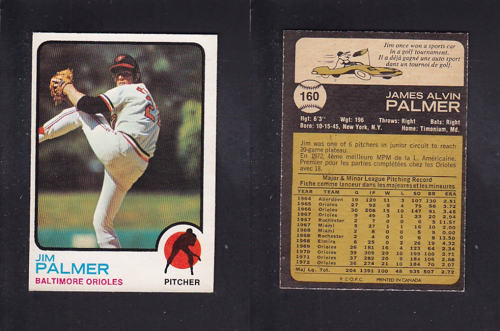 1973 O-PEE-CHEE BASEBALL CARD #160 J. PALMER photo