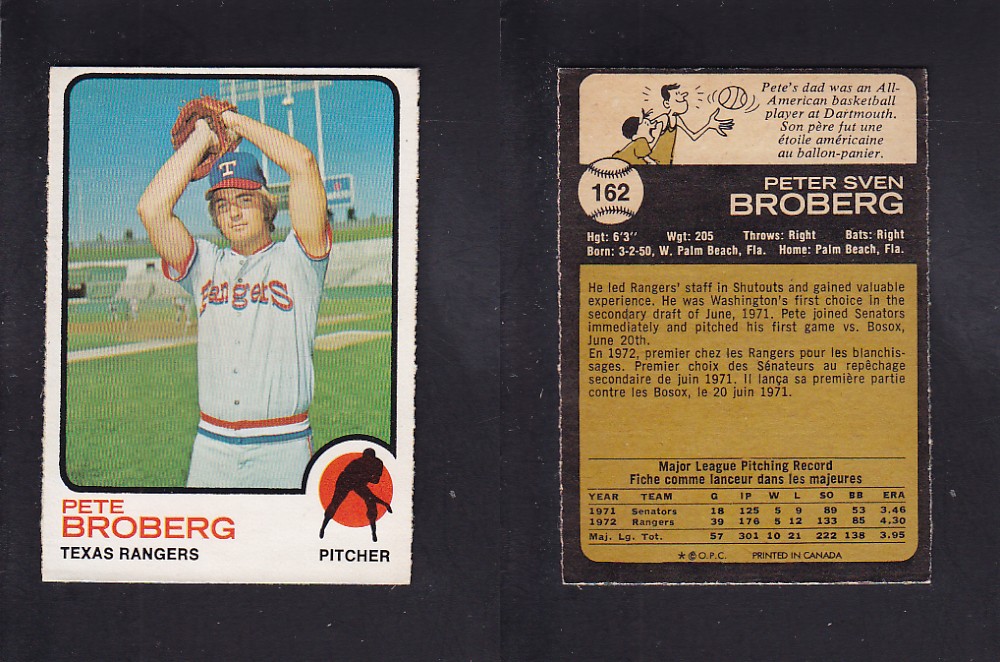 1973 O-PEE-CHEE BASEBALL CARD #162 P. BROBERG photo