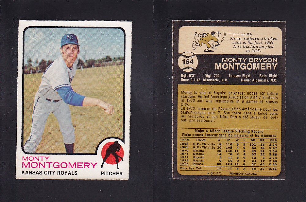 1973 O-PEE-CHEE BASEBALL CARD #164 M. MONTGOMERY photo