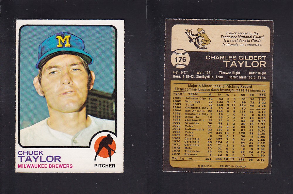 1973 O-PEE-CHEE BASEBALL CARD #176 C. TAYLOR photo