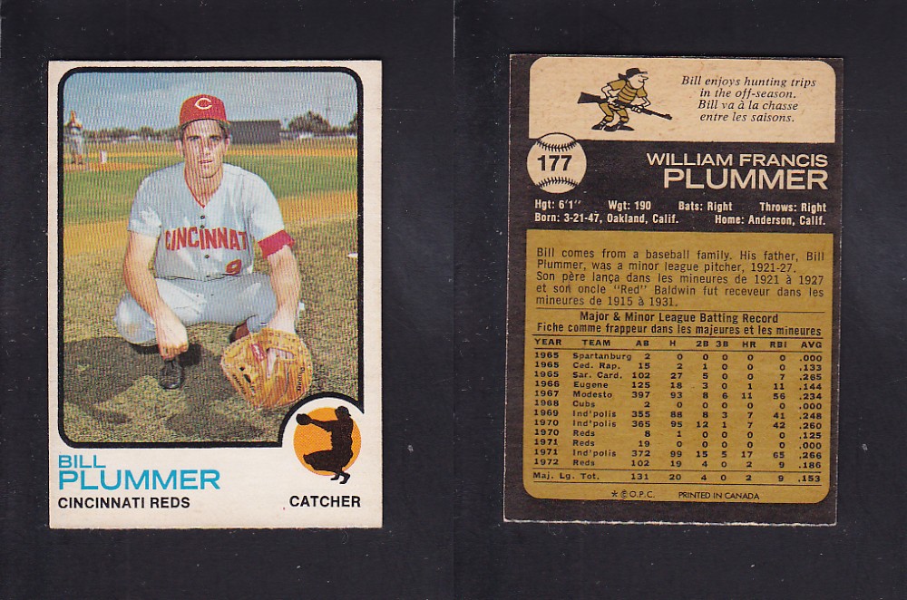 1973 O-PEE-CHEE BASEBALL CARD #177 B. PLUMMER photo