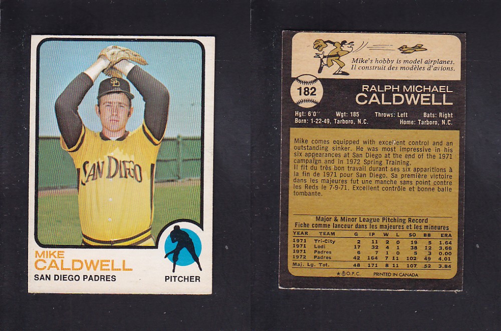 1973 O-PEE-CHEE BASEBALL CARD #182 M. CALDWELL photo