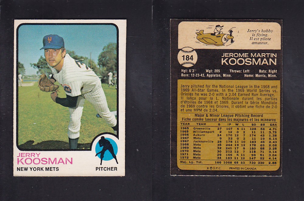 1973 O-PEE-CHEE BASEBALL CARD #184 J. KOOSMAN photo