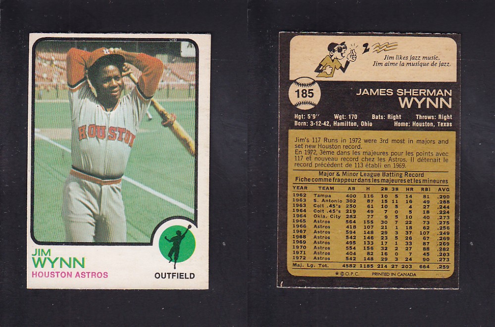 1973 O-PEE-CHEE BASEBALL CARD #185 J. WYNN photo