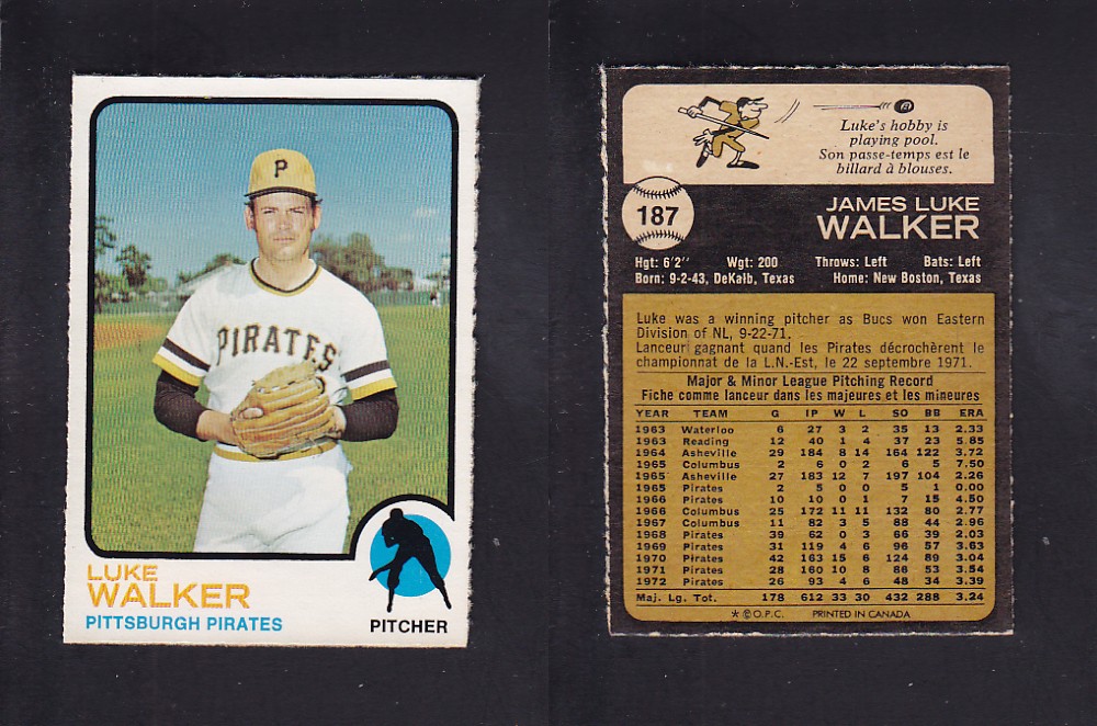 1973 O-PEE-CHEE BASEBALL CARD #187 L. WALKER photo