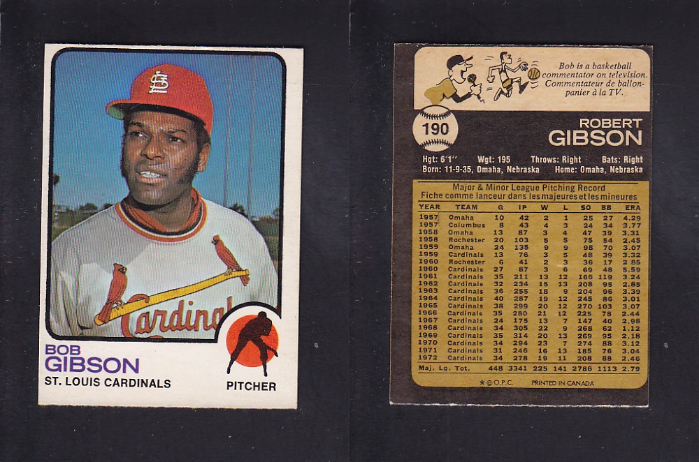 1973 O-PEE-CHEE BASEBALL CARD #190 B. GIBSON photo