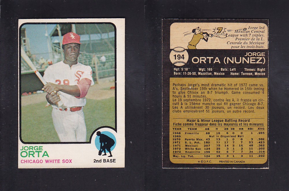 1973 O-PEE-CHEE BASEBALL CARD #194 J. ORTA photo