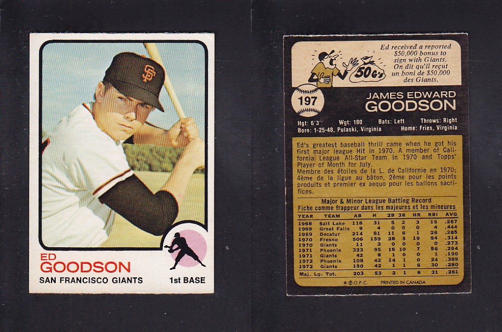 1973 O-PEE-CHEE BASEBALL CARD #197 E. GOODSON photo