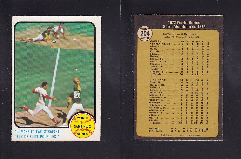 1973 O-PEE-CHEE BASEBALL CARD #204 WORLD SERIES GAME #2 photo