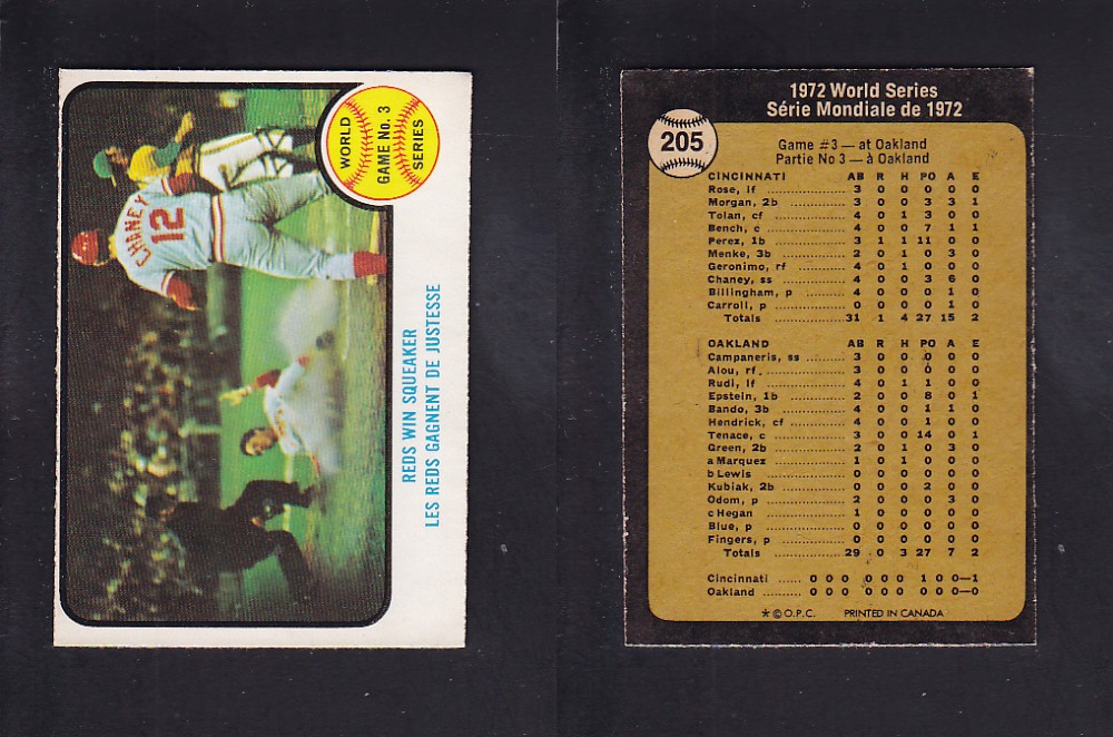 1973 O-PEE-CHEE BASEBALL CARD #205 WORLD SERIES GAME #3 photo