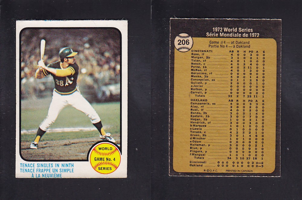 1973 O-PEE-CHEE BASEBALL CARD #206 WORLD SERIES GAME #4 photo