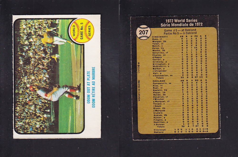 1973 O-PEE-CHEE BASEBALL CARD #207 WORLD SERIES GAME #5 photo