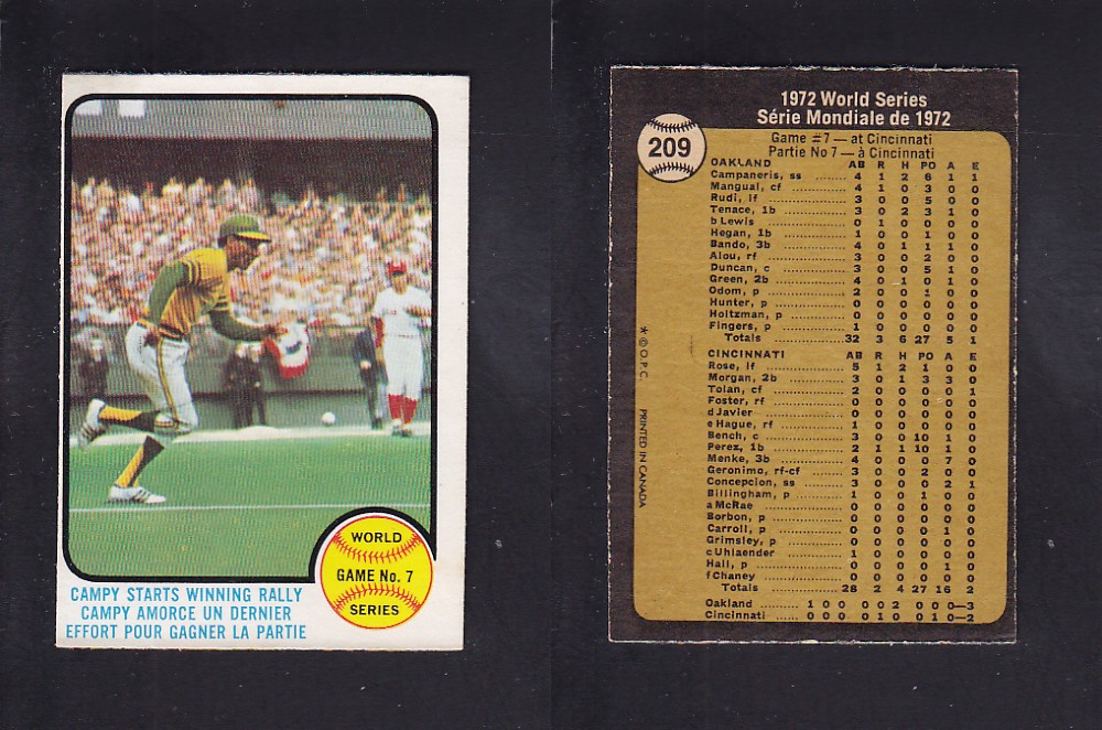 1973 O-PEE-CHEE BASEBALL CARD #209 WORLD SERIES GAME #7 photo