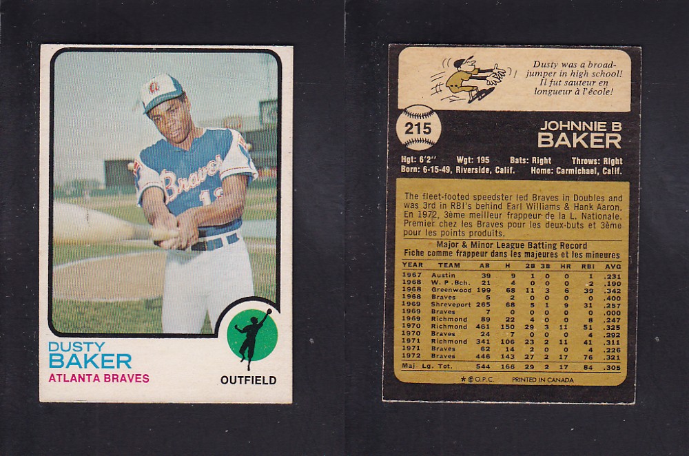 1973 O-PEE-CHEE BASEBALL CARD #215 D. BAKER photo