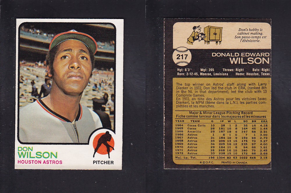 1973 O-PEE-CHEE BASEBALL CARD #217 D. WILSON photo