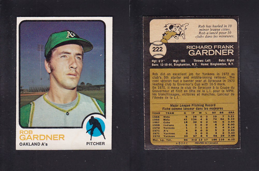 1973 O-PEE-CHEE BASEBALL CARD #222 R. GARDNER photo