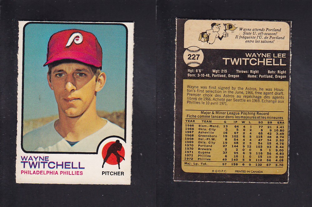 1973 O-PEE-CHEE BASEBALL CARD #227 W. TWITCHELL photo